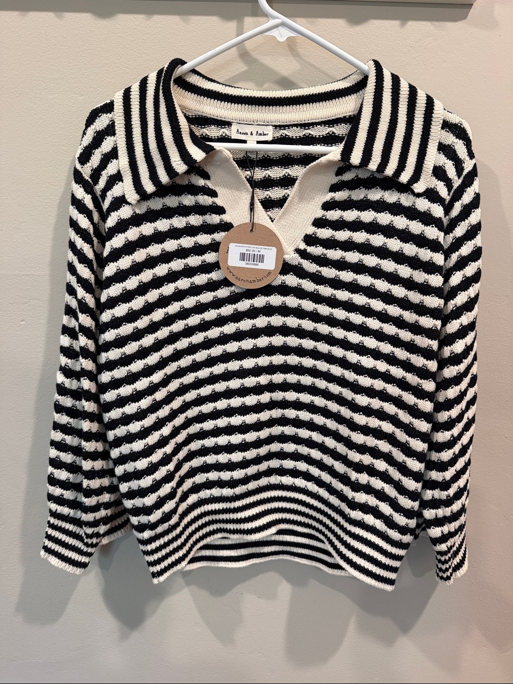 Aaron & Amber NWT textured  Stripe Collared Knit Sweater Medium